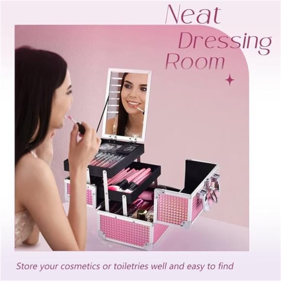 Makeup Train Case Cosmetic Box Portable Makeup Case Organizer 2 Trays Storage - Picture 6 of 7